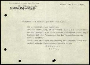 M. Schede an DAI Athen