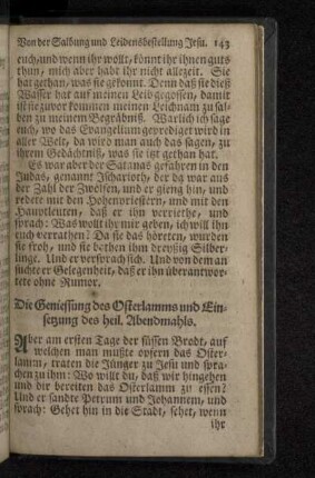 Die Geniessung des Osterlamms und Einsetzung des heil. Abendmahls.