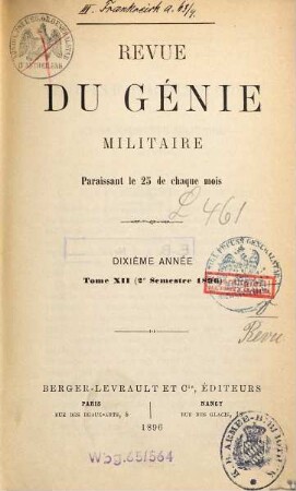 Revue du génie militaire. 12 = A. 10,2. 1896