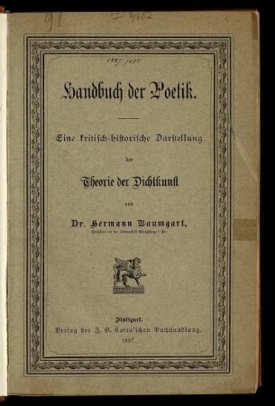 Handbuch der Poetik : eine kritisch-historische Darstellung der Theorie der Dichtkunst