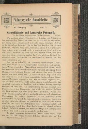 Naturalistische und kunstvolle Pädagogik : (Schluß)