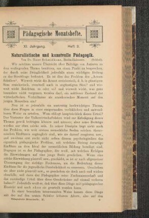 Naturalistische und kunstvolle Pädagogik : (Schluß)