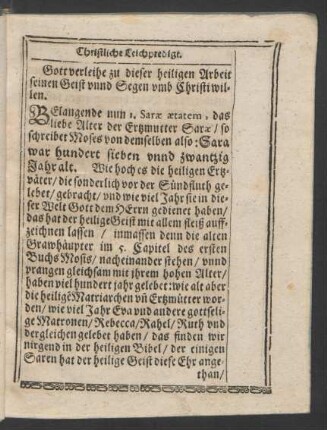 [I. Saræ ætatem, Saren ihr ehrliches hohes Alter.