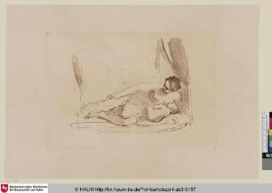 [Young Woman lying down with a Child; Liegende Frau mit Kind]