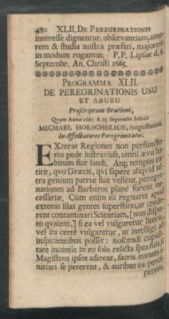 Programma XLII. De Peregrinationis Usu Et Abusu