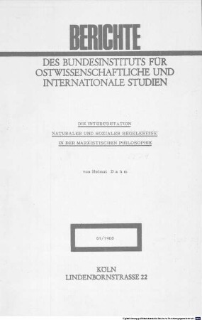 Die Interpretation naturaler und sozialer Regelkreise in der marxistischen Philosophie