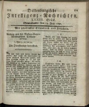 XXXIII. Stück. Sonnabends: den 13. Aug. 1791.