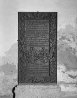 Grabplatte für Sebastian Sahrer von Sahr (gest. 1628). Gußeisen. Marienberg (Mittlerer Erzgebirgskreis). Stadtkirche St. Marien