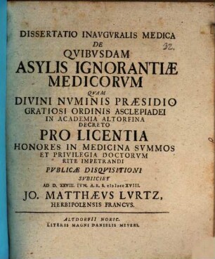 Diss. inaug. med. De quibusdam asylis ignorantiae medicorum