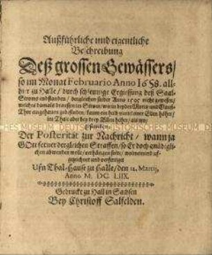 Bericht über ein Hochwasser in Halle (Saale) 1658