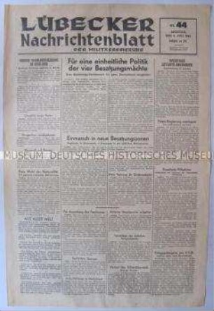 Mitteilungsblatt der britischen Militärregierung "Lübecker Nachrichten-Blatt"