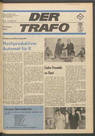 TRO-Betriebszeitung 'Der Trafo'; Nr. 30/1977 (15. August 1977)