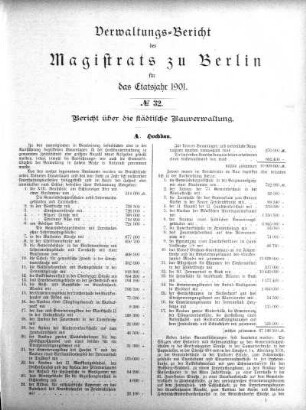 No. 32. Bericht über die städtische Bauverwaltung
