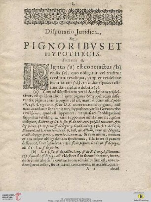 Disputatio Juridica, De Pignoribus et Hypothecis