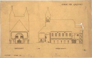 Fischer, Theodor; Gaggstatt; Ev. Kirche - Querschnitt, Längsschnitt