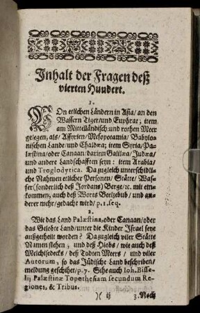 Inhalt der Fragen deß vierten Hundert.