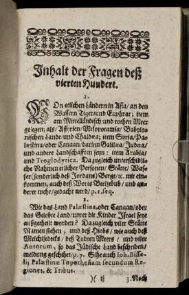 Inhalt der Fragen deß vierten Hundert.