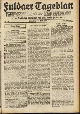 Erste Ausgabe vom Samstag, den 18. Juni 1921.