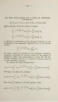 On the evaluation of a pair of definite integrals.