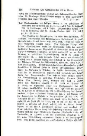 268-269 [Rezension] Aufhauser, Johann Baptist, Das Drachenwunder des Heiligen Georg in der griechischen und lateinischen Überlieferung