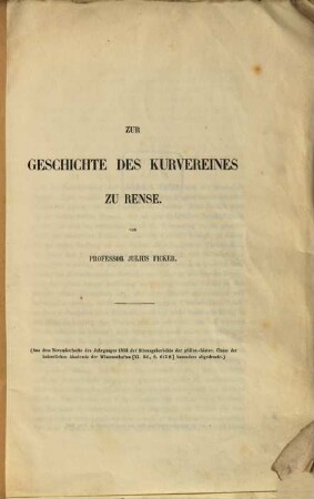 Zur Geschichte des Kurvereines zu Rense