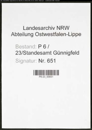 Sterberegister Standesamt Wattenscheid-Günnigfeld