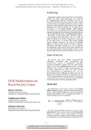 OCR Nachkorrektur des Royal Society Corpus