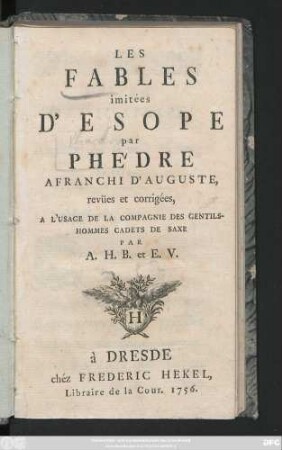 Les Fables imitées d'Esope par Phédre Afranchi d'Auguste