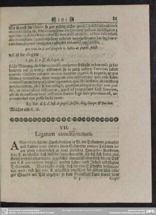VII. Legatum conditionatum