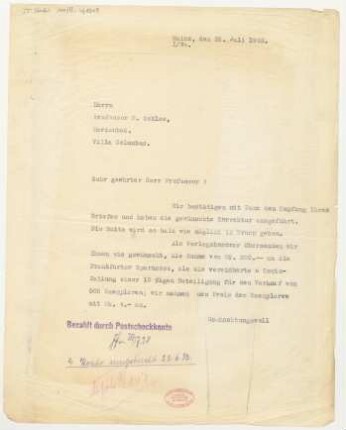 Brief an Bernhard Sekles : 26.07.1928