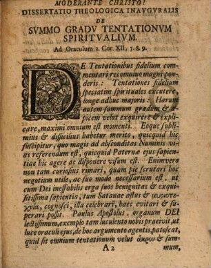 Disp. theol. inaug. de summo gradu tentationum spiritualium, ad oraculum Paulinum 2. Cor. XII, 7 - 9