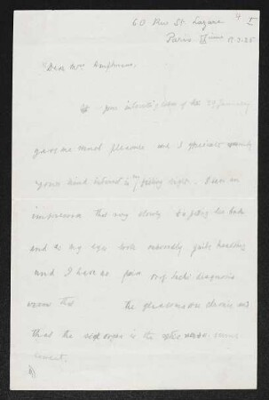 Brief von Thomas Barclay an Margarete Hauptmann, geschrieben von Unbekannt