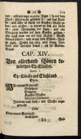 Cap. XIV. Von allerhand schönen bewährten Etz-Künsten.