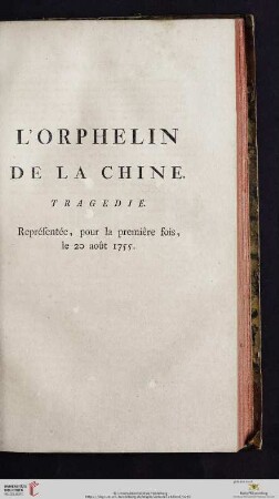 L'Orphelin de la Chine, tragedie