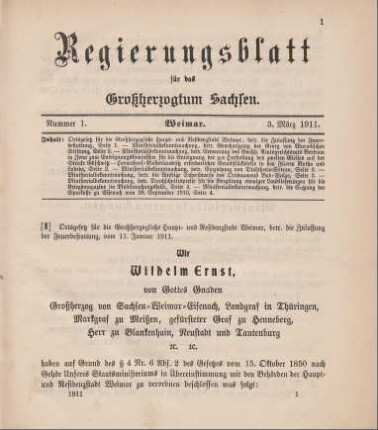 Nr. 1: Ortsgesetz für die Großherzogliche Haupt- und Residenzstadt Weimar, betreffend die Zulassung der Feuerbestattung