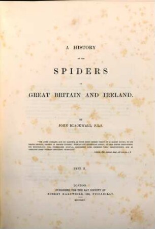 A history of spiders of Great Britain and Ireland, 2