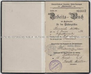 Arbeitsbuch des Zentralverbandes Deutscher Bäcker-Innungen "Germania" für einen Bäckergesellen