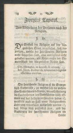 Zweytes Capitul. Von Abtheilungen der Personen nach der Religion