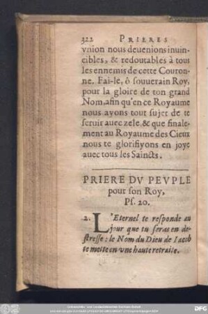 Priere Du Peuple pour son Roy, Ps. 20.