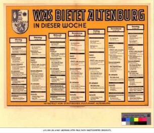 Originaltitel: Was bietet Altenburg in dieser Woche 21. März bis 27. März 1949 Mitgeteilt vom Städtischen Kulturamt Altenburg