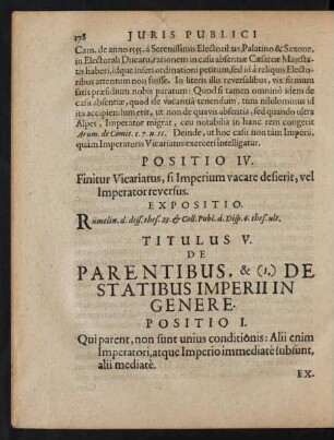 Titulus V. De Parentiubs, & (I.) De Statibus Imperii In Genere.