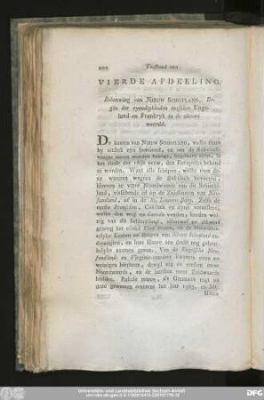 Vierde Afdeeling. Bebouwing van Nieuw Schotland. Begin der vyandlykheden tusschen Engeland en Frankryk in de nieuwe waereld.