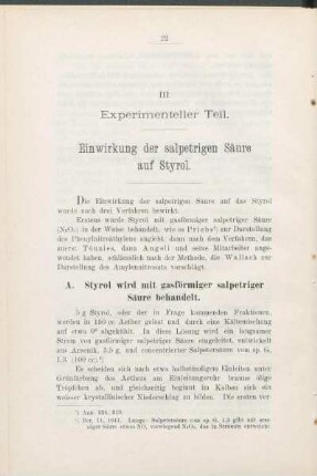 III. Experimenteller Teil. Einwirkung der salpetrigen Säure auf Styrol.