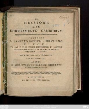 De Cessione Sive Indossamento Cambiorvm