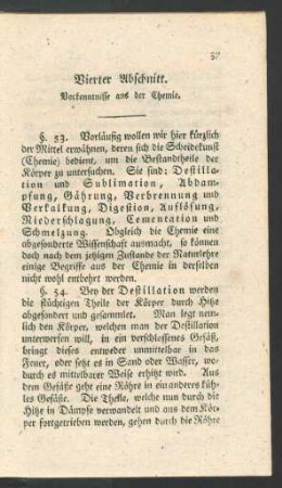 Vierter Abschnitt. Vorkenntnisse aus der Chemie.