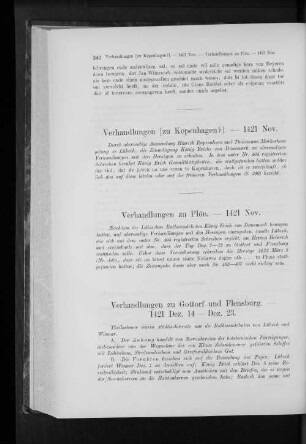 Verhandlungen [zu Kopenhagen?]. - 1421 Nov.