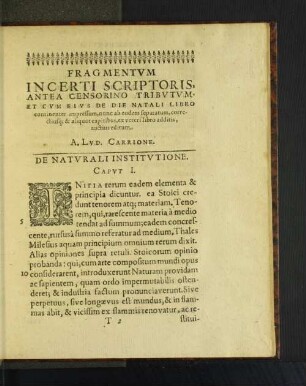 Fragmentvm Incerti Scriptoris, ... [Capvt I. - Capvt XV.]