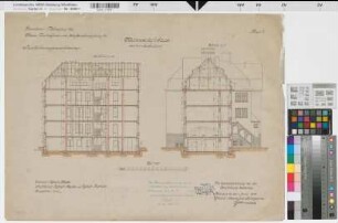 Münster (Münster) Trainkaserne Mannschaftshaus (3.u.4. Eskadron) Bl. 7 Schnitte mit Umbauten (1912)1917(1920/27) 1 : 100 50 x 67 Farb. Druck mit Einzeichnungen Regierungsbaumeister Maschke Hochbauamt Münster