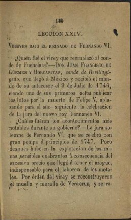 Leccion XXIV. Vireyes bajo el reinado de Fernando VI