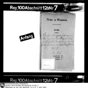 Verhandlungen über die Rückgabe des Hochstifts Osnabrück von Gustav Gustavson an Bischof Franz Wilhelm Enthält u.a.: Verhandlungsprotokolle; Schreiben des Osnabrücker Domkapitels, u.a. an Johann Bischoping; Schreiben des Johann Eitel Schorlemer; Schreiben des Gustav Otto Steinbeck; Schreiben des Eberhard Morrien; Schreiben des Pfalzgrafen Karl Gustav an Steinbeck; Rechnungen; Schreiben Franz Wilhelms und des Osnabrücker Domkapitels; Schreiben Gustav Gustavsons; Gustav Gustavson an Generalwachtmeister Reumont; Schreiben aus unterschiedlichen Orten des Fürstbistums Osnabrück, u.a. aus Vörden und Melle; Schreiben des Rudolf Abeken